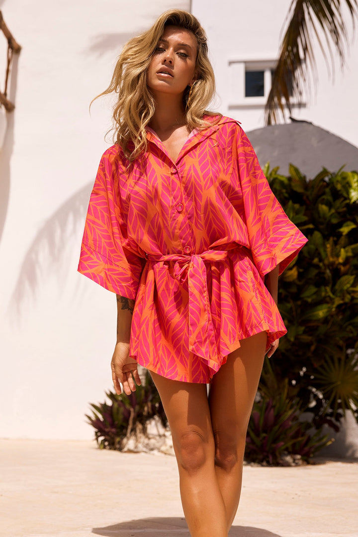 Ciao For Now Playsuit - Orange Pink