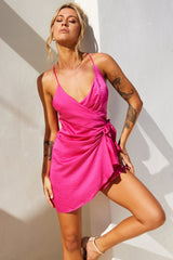 That's A Wrap Mini Dress - Hot Pink