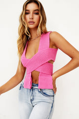 Tie Breaker Knit Top - Hot Pink