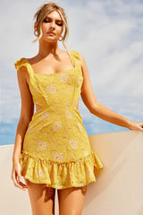 Marigold Lace Mini Dress - Mustard