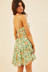 Carmela Mini Dress - Green Print