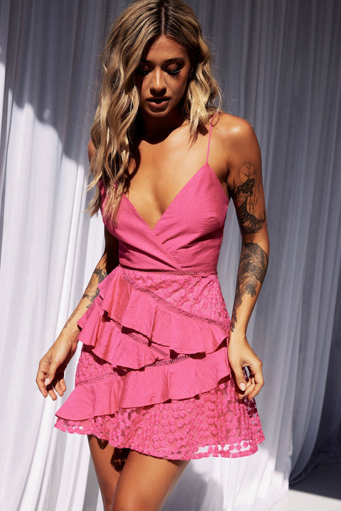 Floating Mini Dress - Hot Pink