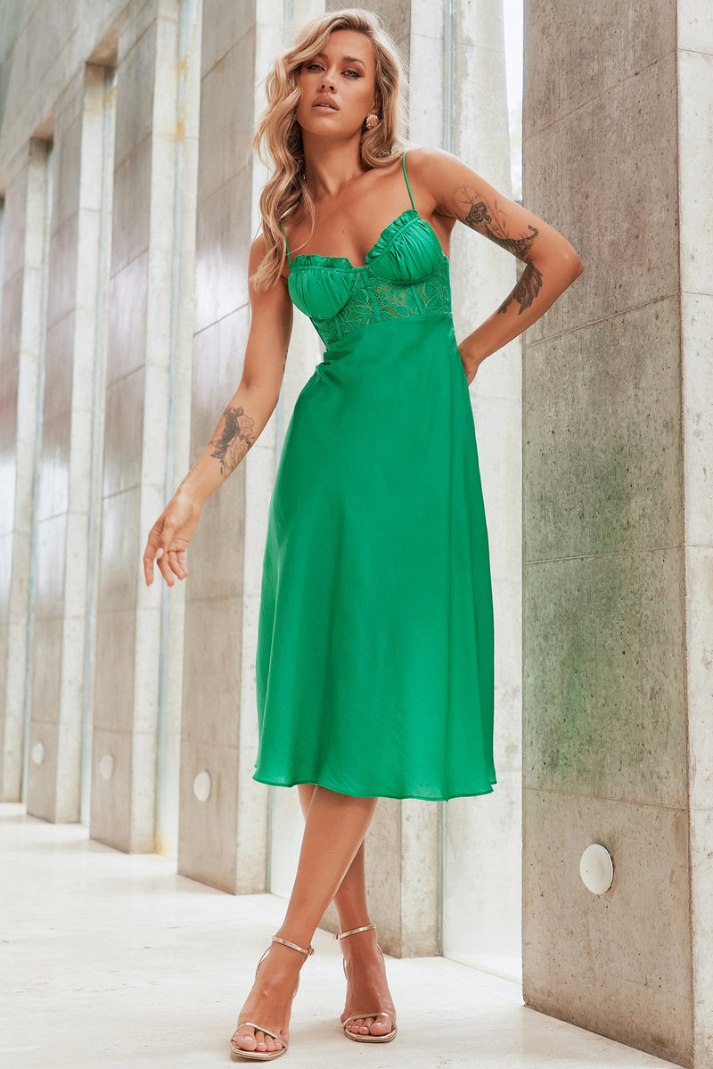 Sure Thing Midi Dress - Emerald