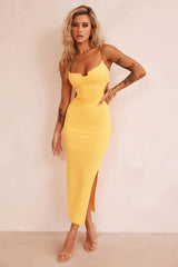 Stacked Up Midi Dress - Yellow