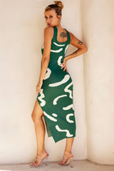 Attached Knit Midi Dress - Forest Green