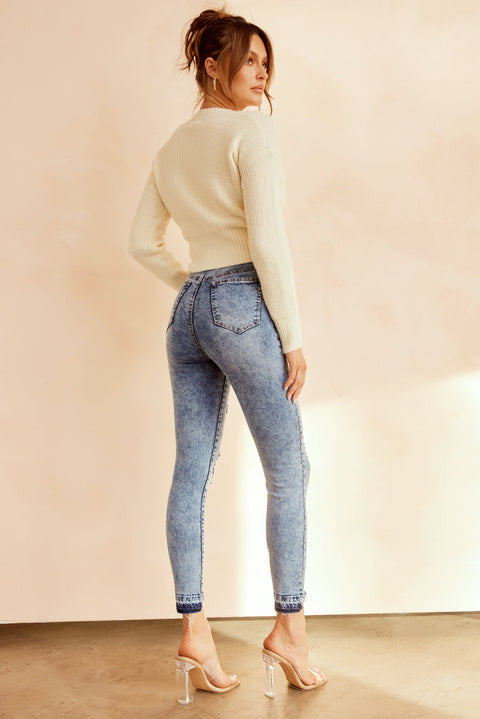 Easy Does It Crop Jeans - Washed Blue