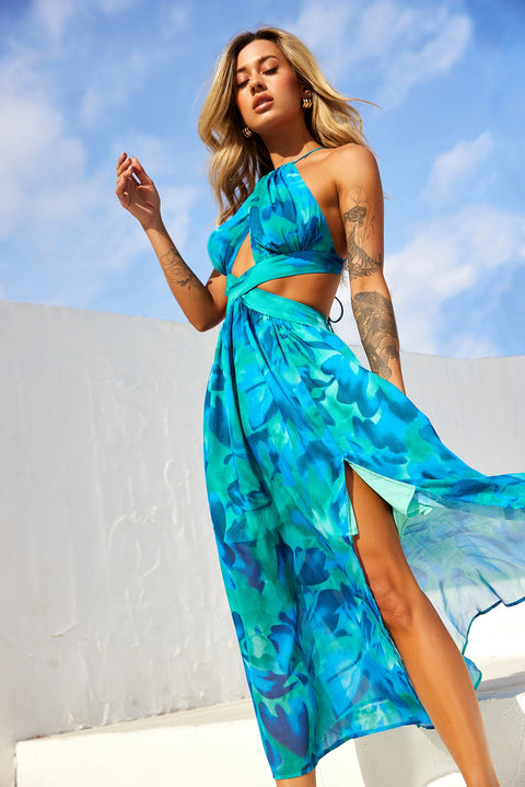 Havana Bloom Maxi Dress - Blue Multi