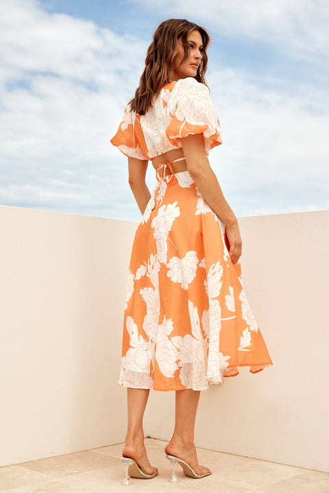 Abstract Flow Midi Dress - Orange Multi