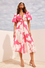 Abstract Flow Midi Dress - Pink Multi