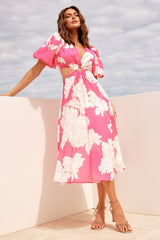 Abstract Flow Midi Dress - Pink Multi