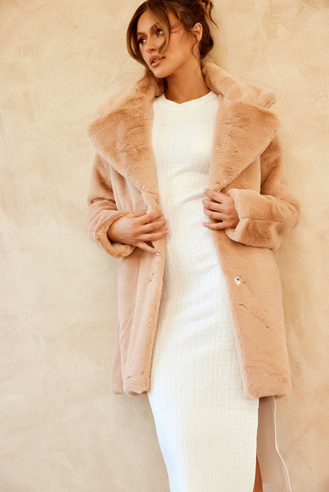 Next In Play Faux Fur Coat - Camel
