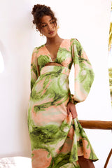 Young And In Love Midi Dress - Green Multi